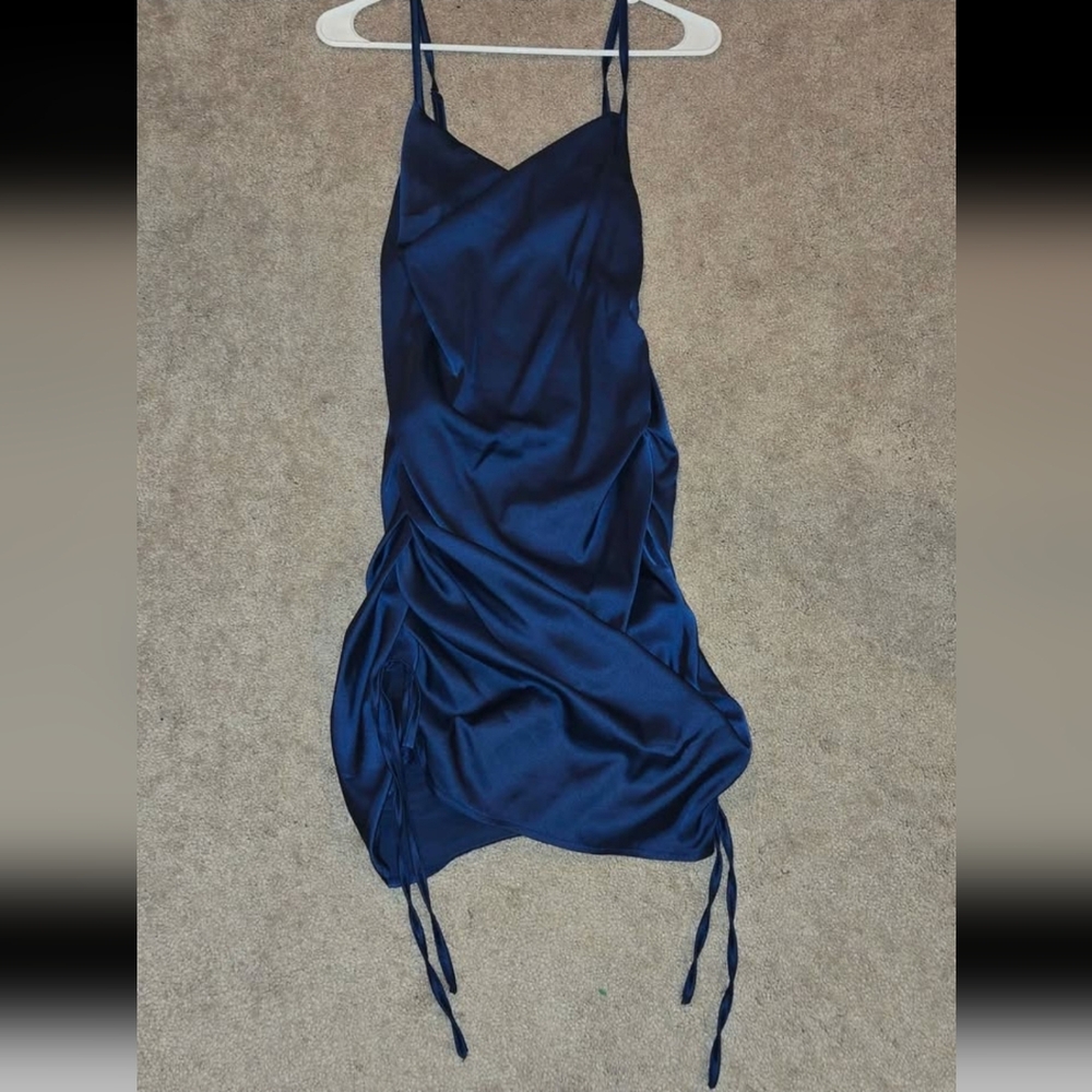 Elegant Navy Blue Satin Dress